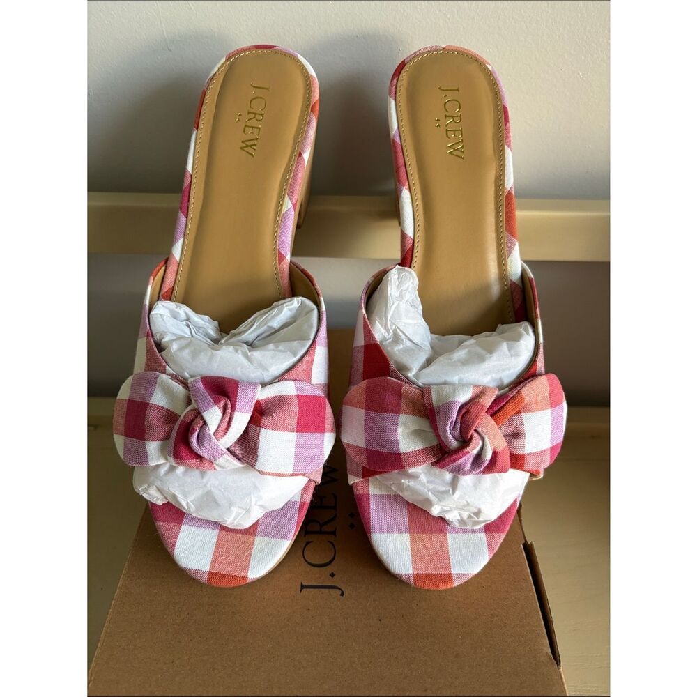 J. Crew Factory Printed Heeled Mules w/Bow